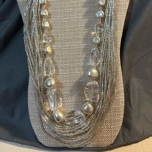 Vintage Chico multi strand Silver Tone necklace with large Lucite crystal accent